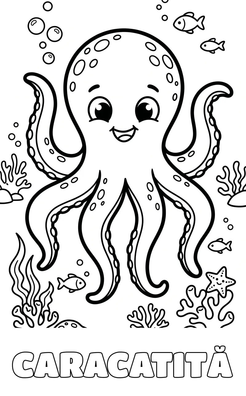 planșă de colorat cu animale marine